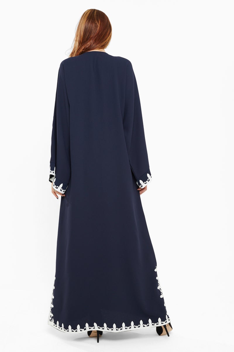 NUKHBAA Navy abaya with white trim-AJ410A - Image 3