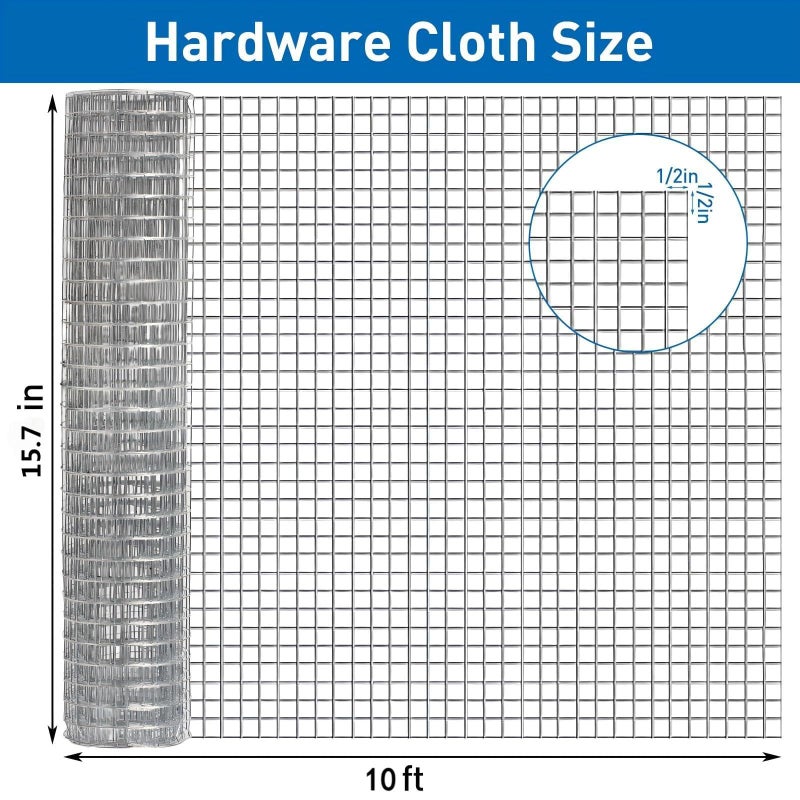 HANWRAPS Hardware Cloth,Chicken Wire Fence,1/2 inch 15.7in x 10ft Galvanized Welded Cage Wire for Bird Wire Gopher Wire Rabbit Wire Snake Fence Poultry Netting Cage Screen - Image 2