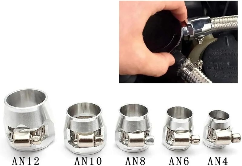 Hose Finisher Clamp 5pcs Car Aluminum AN4/AN6/AN8/AN10/AN12 Fuel Line Hose Clamp Finisher Modification Accessories for Stainless Braided Hoses,Rubber Hoses End Finis(Silver-AN4) - Image 2