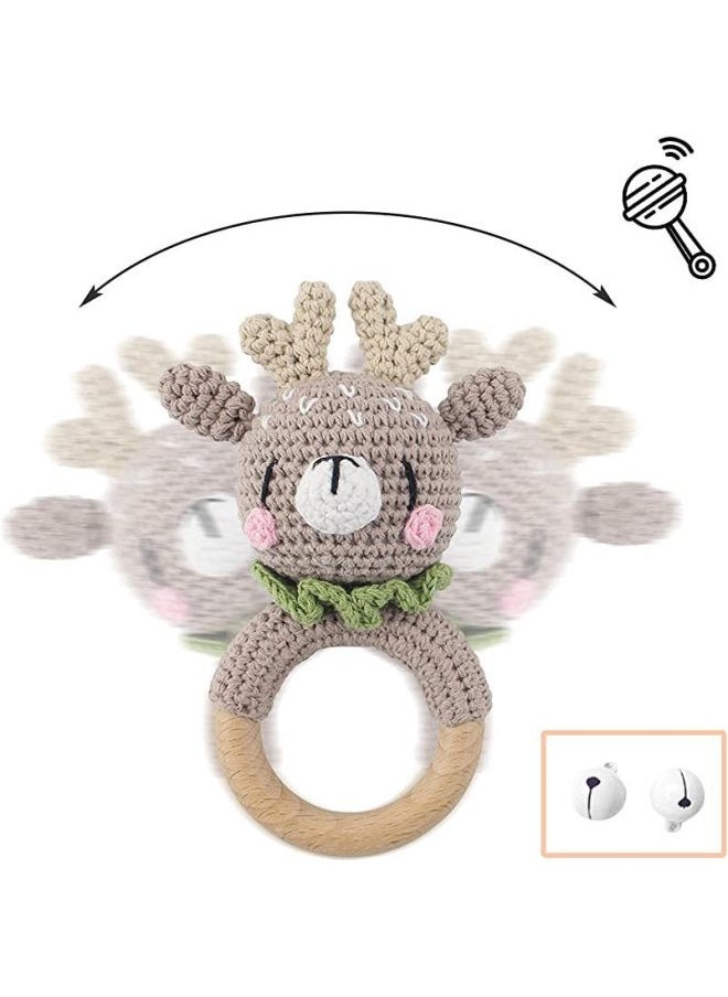 Generic - Baby Soothing Teething Toy Handmade Wooden Wool Yarn Hook Rattles Customizable Logo Baby Soothing Teether Toy Hand Shake Bell-Color:Smiling Rabbit-Specifications:Rattle - Image 1