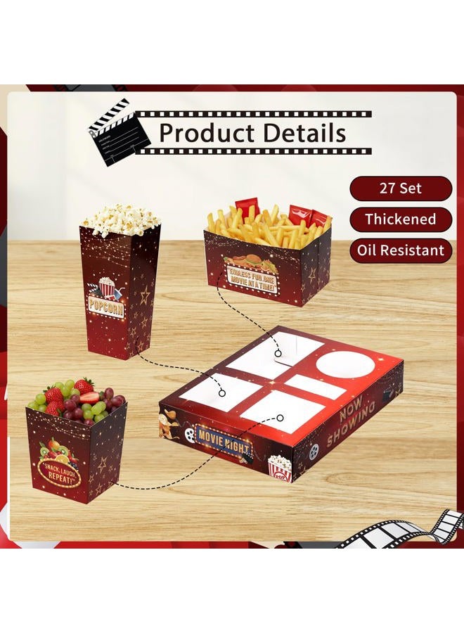 WSICSE 27 Set Movie Night Snack Trays, Disposable Paper Movie Snack Boxes Include 27 Trays, Popcorn Boxes, Salad Bowls, Nacho Bowls for Outdoor Cinema Home Theater Birthday Party - Image 3