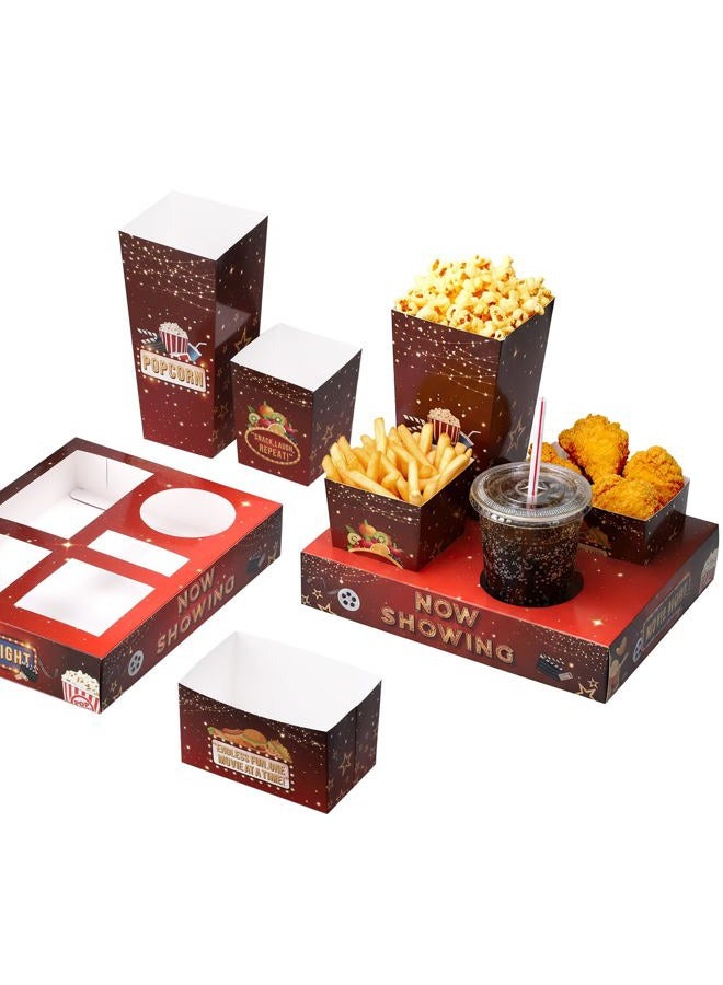 WSICSE 27 Set Movie Night Snack Trays, Disposable Paper Movie Snack Boxes Include 27 Trays, Popcorn Boxes, Salad Bowls, Nacho Bowls for Outdoor Cinema Home Theater Birthday Party - Image 1