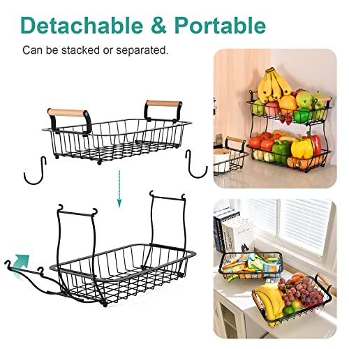 ANTOPY 2 Tier Fruit Basket with 2 Banana Hangers, Countertop Fruit Vegetable Basket Bowl for Kitchen Counter Metal Wire Fruits Storage Stand Holder Organizer for Bread Snack Veggies Produce - Image 3