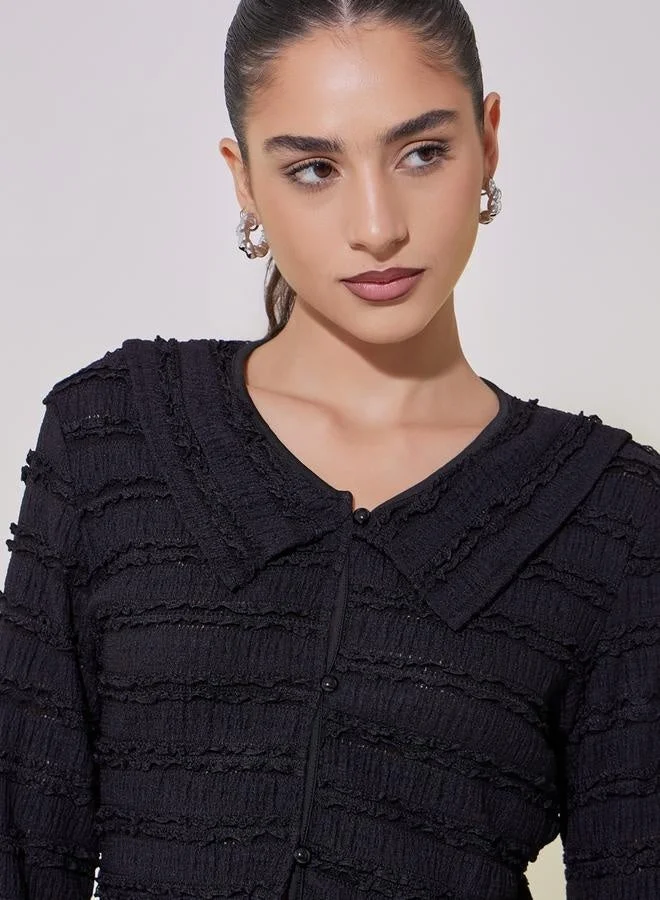 تايك تو بلوزة قصيرة بأكمام طويلة مزينة بكشكش