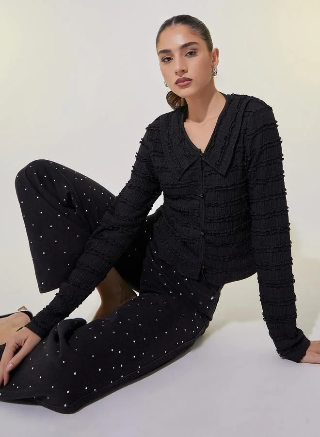 تايك تو بلوزة قصيرة بأكمام طويلة مزينة بكشكش