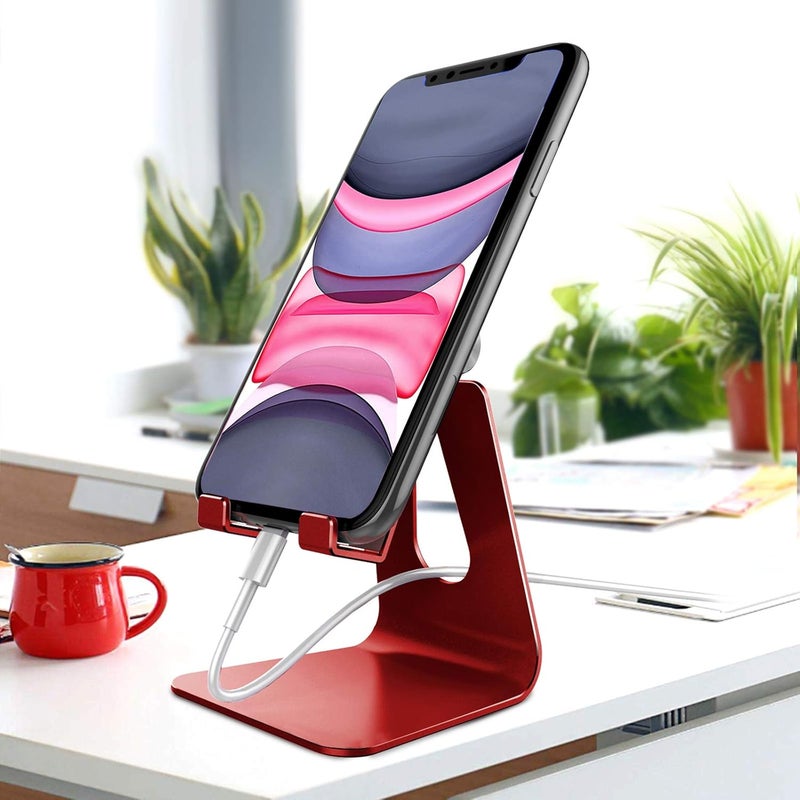 CreaDream Adjustable Cell Phone Stand, Phone Stand, Cradle, Dock, Holder, Aluminum Desktop Stand Compatible with Phone Xs Max Xr 8 7 6 6s Plus SE Charging, Accessories Desk,All Mobile Phones-Red - Image 2