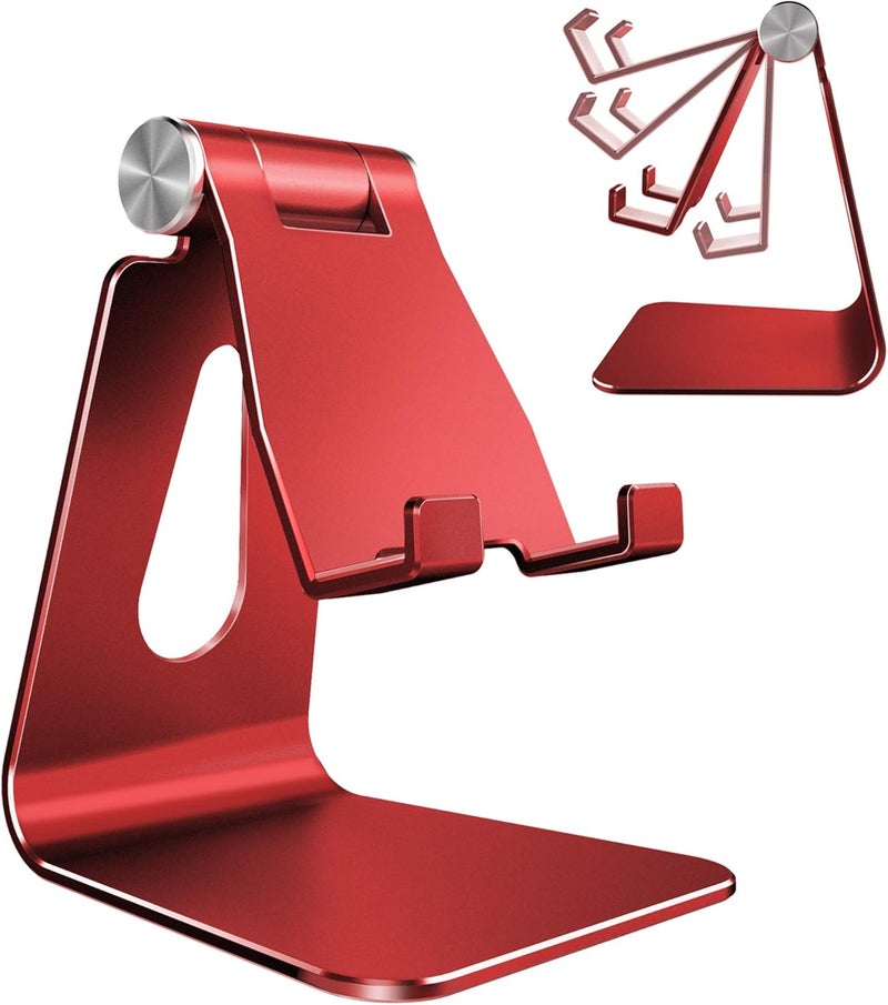 CreaDream Adjustable Cell Phone Stand, Phone Stand, Cradle, Dock, Holder, Aluminum Desktop Stand Compatible with Phone Xs Max Xr 8 7 6 6s Plus SE Charging, Accessories Desk,All Mobile Phones-Red - Image 1