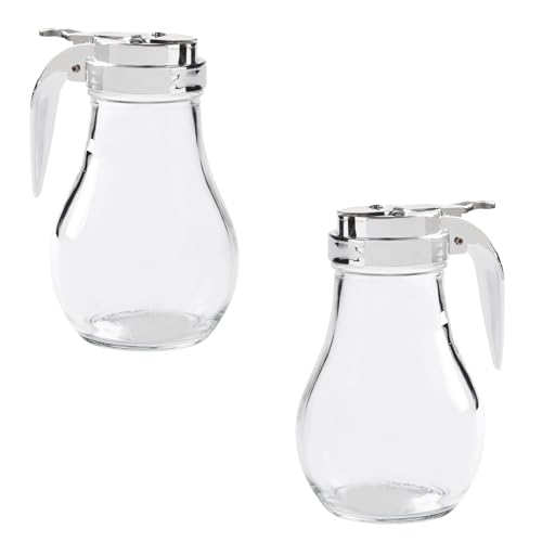 ASIBT 6 Oz. (Ounce) Glass Bulb Jar Syrup Dispenser, Sugar Dispenser, Retracting Spout, Dispensing Thumb-Lever, Pancake House Style (2) - Image 1