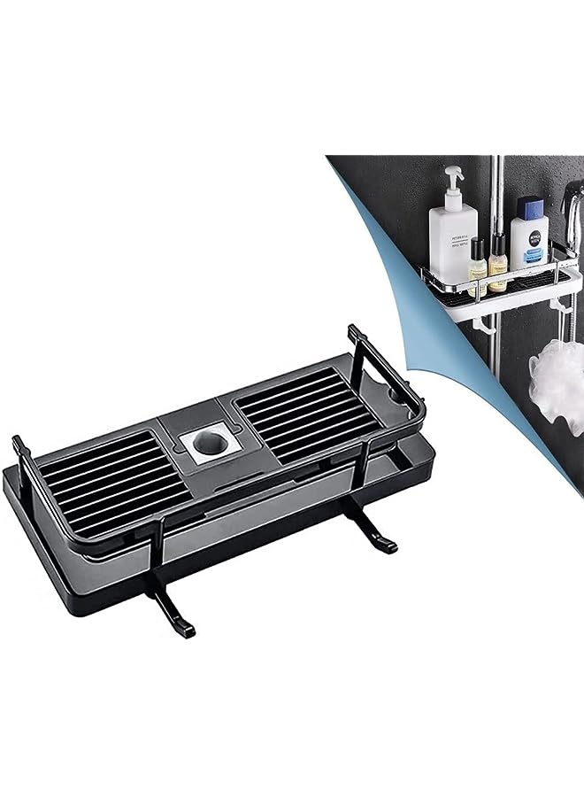 Raxoom Shower Rack, 2-in-1 Liftable Shower Rack No Drilling Adhesive Storage Shelf Organizer Holder Punch-free Multi-function Storage Rack for Bathroom and Kitchen (Black) - Image 1