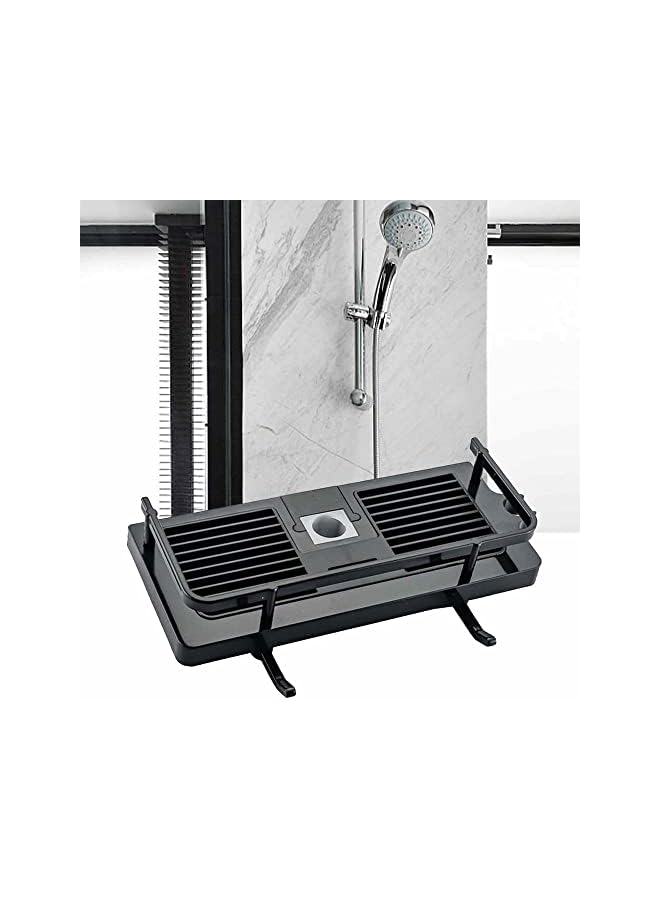 Raxoom Shower Rack, 2-in-1 Liftable Shower Rack No Drilling Adhesive Storage Shelf Organizer Holder Punch-free Multi-function Storage Rack for Bathroom and Kitchen (Black) - Image 3