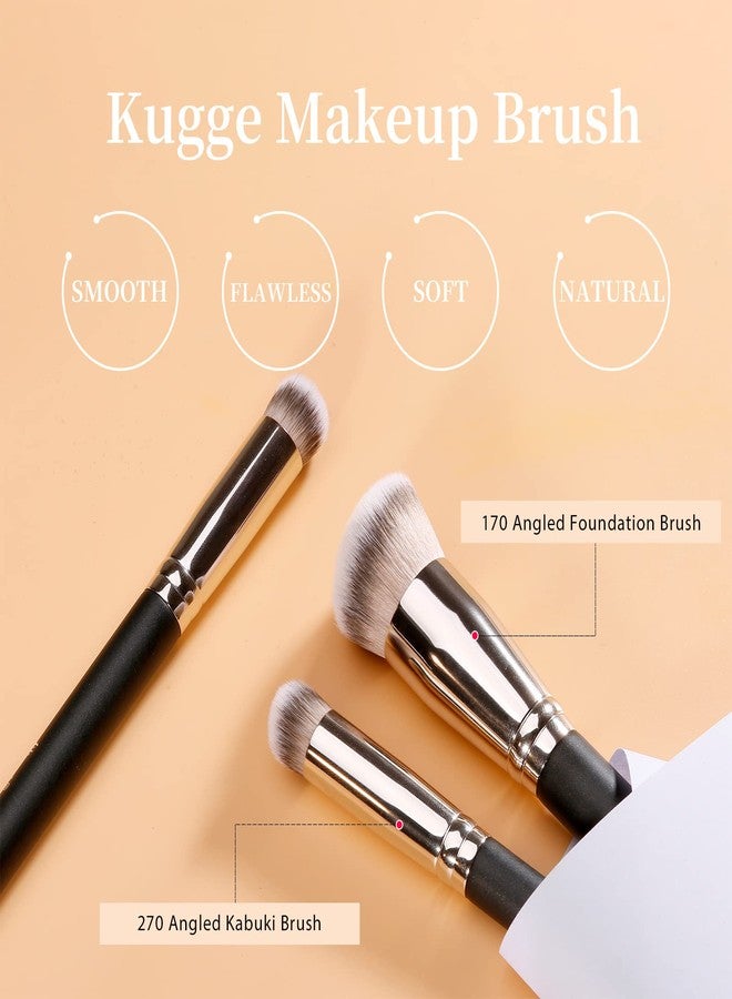 Kugge Under Eye Concealer Brush & Foundation Brush for Liquid Makeup, 2PCS Dense Synthetic Angled Kabuki Blending Makeup Brush, for Liquid, Cream and Setting Powder - Image 2