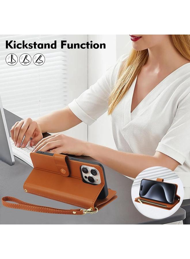 زبون جراب هاتف iPhone 13 mini YM016 محفظة بطاقات بسحاب معيني من الجلد مع حبل تعليق - Image 3