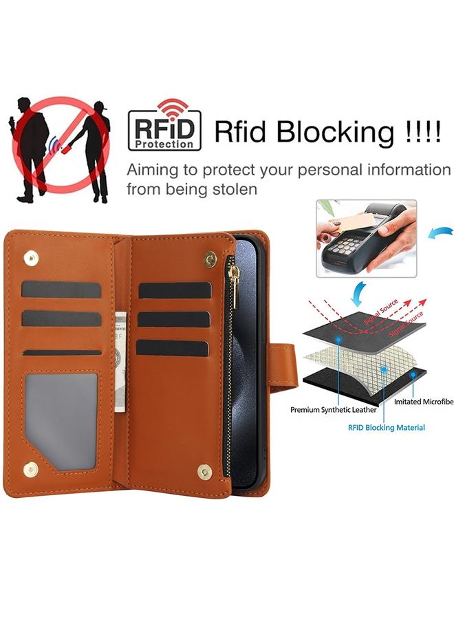 زبون جراب هاتف iPhone 13 mini YM016 محفظة بطاقات بسحاب معيني من الجلد مع حبل تعليق - Image 5