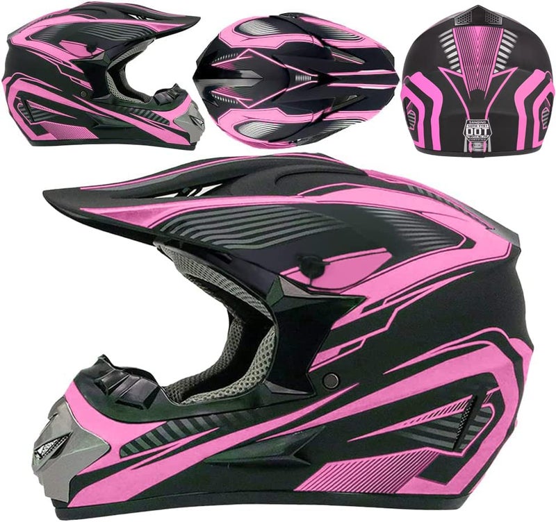SanQing Motocross Helmet,Youth Kids Trend Full Face,ATV Motorcycle,Dirt Bike Downhill Off-Road Mountain Bike Helmet,DOT Certified,4-Piece Set (Pink, S) - Image 2