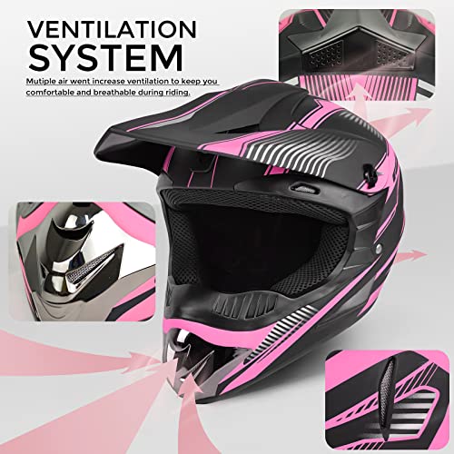 SanQing Motocross Helmet,Youth Kids Trend Full Face,ATV Motorcycle,Dirt Bike Downhill Off-Road Mountain Bike Helmet,DOT Certified,4-Piece Set (Pink, S) - Image 4