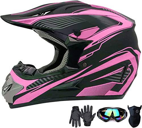 SanQing Motocross Helmet,Youth Kids Trend Full Face,ATV Motorcycle,Dirt Bike Downhill Off-Road Mountain Bike Helmet,DOT Certified,4-Piece Set (Pink, S) - Image 1