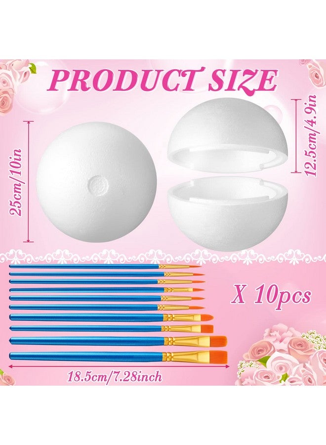 فاباي قطعتان من الكرات الإسفنجية نصف المجوفة للحرف اليدوية، كرة إسفنجية نصف كروية بيضاء للحرف اليدوية اليدوية، كرات مستديرة مع 10 فرش طلاء أكريليك للأطفال والكبار، مستلزمات رسم الفنان (10 بوصة) - Image 2