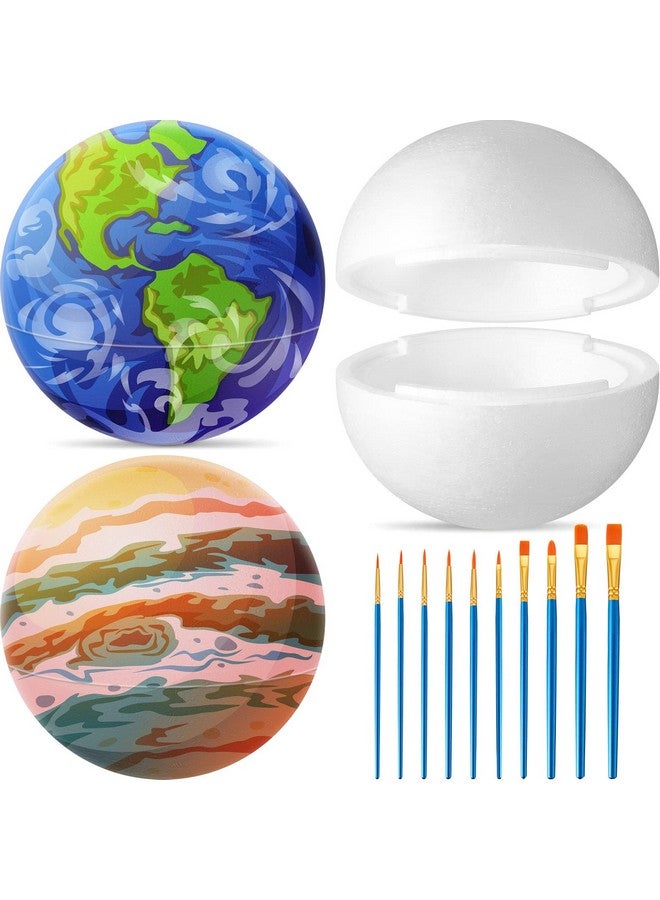 فاباي قطعتان من الكرات الإسفنجية نصف المجوفة للحرف اليدوية، كرة إسفنجية نصف كروية بيضاء للحرف اليدوية اليدوية، كرات مستديرة مع 10 فرش طلاء أكريليك للأطفال والكبار، مستلزمات رسم الفنان (10 بوصة) - Image 1