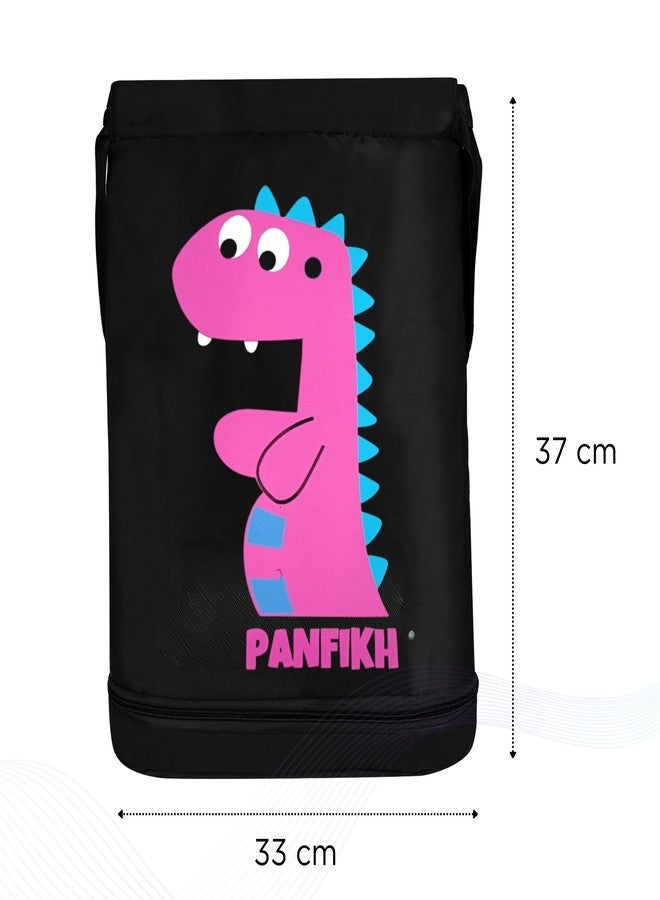 PANFIKH Swimming Bag for Kids with Drawstring Closure and Wet & Dry Separation Pockets Swim Accessories Backpack for Girls and Boys Age upto 8 to 13 years (Black-Pink) - Image 4