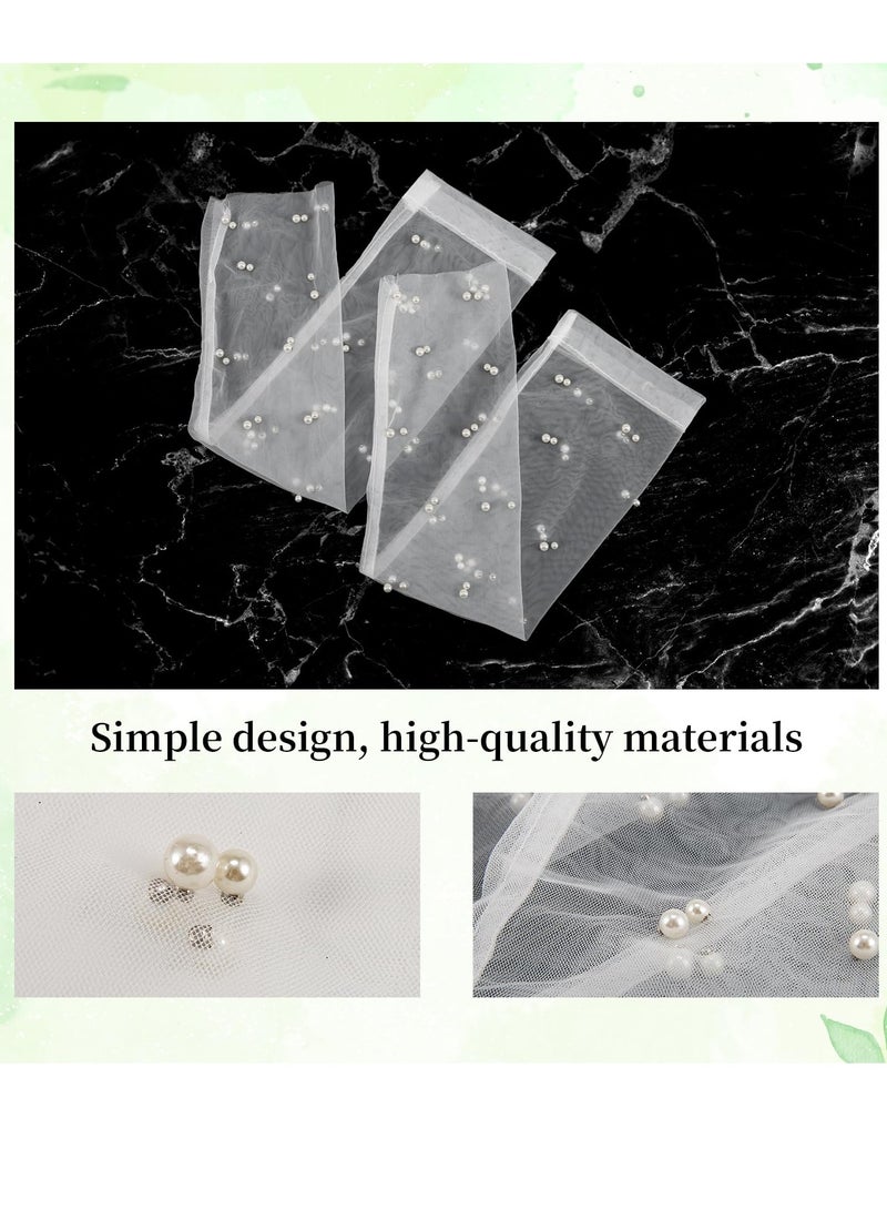 2Pcs Pearl Gloves White Gloves Women Formal Wedding Gloves for Bride Elegant Fingerless Tulle Gloves for Women Perfect for Opera Costume Party Dance 18inch Long Bridal Gloves White - Image 2