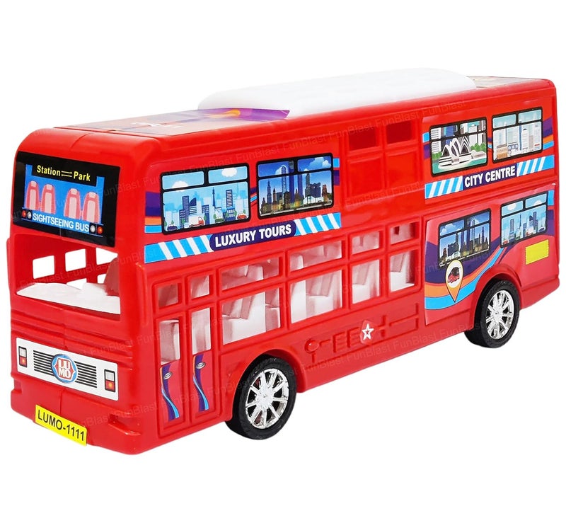 FunBlast لعبة حافلة ذات طابقين للأطفال – لعبة مركبة سحب للخلف، لعبة حافلة دفع واذهب للأولاد والبنات من عمر 3 سنوات فما فوق، هدية عيد ميلاد ممتعة للأطفال (حمراء) - Image 1