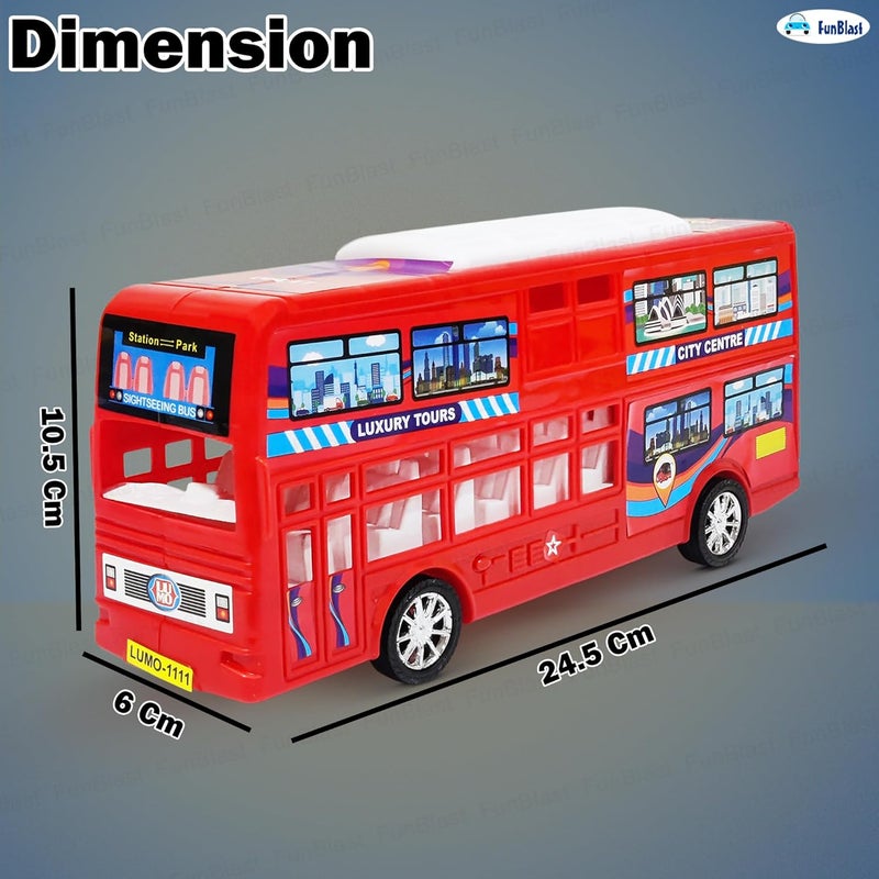 FunBlast لعبة حافلة ذات طابقين للأطفال – لعبة مركبة سحب للخلف، لعبة حافلة دفع واذهب للأولاد والبنات من عمر 3 سنوات فما فوق، هدية عيد ميلاد ممتعة للأطفال (حمراء) - Image 3