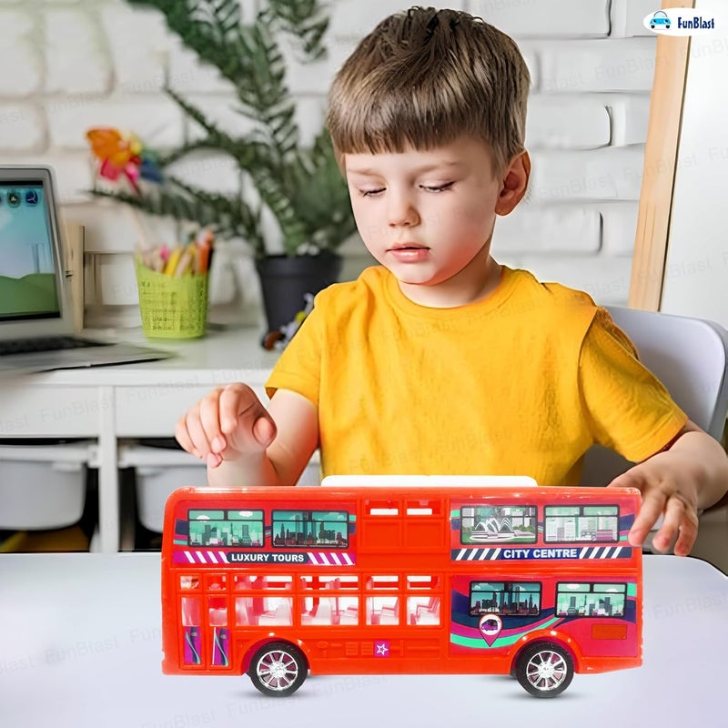 FunBlast لعبة حافلة ذات طابقين للأطفال – لعبة مركبة سحب للخلف، لعبة حافلة دفع واذهب للأولاد والبنات من عمر 3 سنوات فما فوق، هدية عيد ميلاد ممتعة للأطفال (حمراء) - Image 5