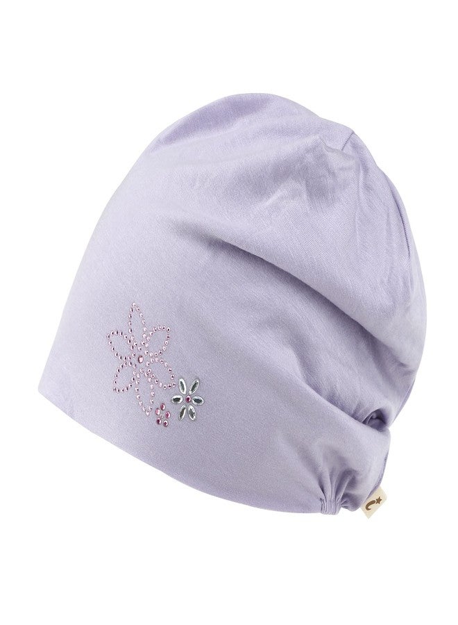 ililily Tencel Lyocell Flower Trim Chemo Hair Loss Beanie Ultra Soft Stretchable Head Cover Sleep Hat, Lavender Purple_Rhinestone - Image 2