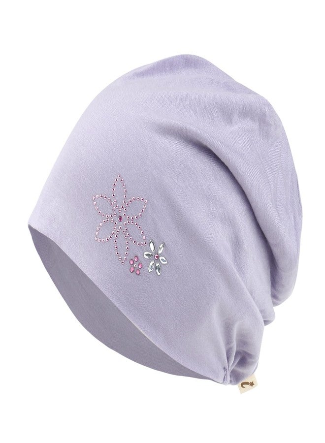 ililily Tencel Lyocell Flower Trim Chemo Hair Loss Beanie Ultra Soft Stretchable Head Cover Sleep Hat, Lavender Purple_Rhinestone - Image 1