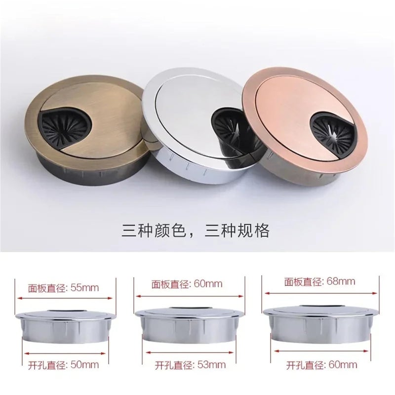Versatile 10pcs Computer Desk Wire Hole Cover Zinc Alloy Round Line Hole Cover Table Cable Outlet Port Threading Cover(Chrome,60mm) - Image 3