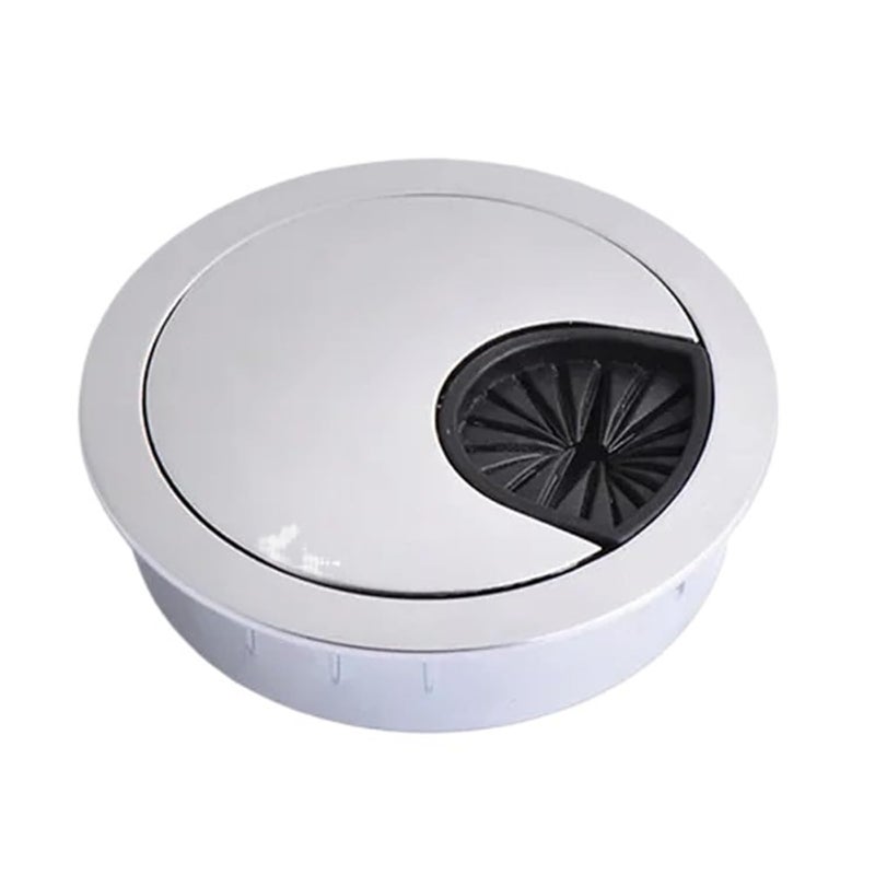 Versatile 10pcs Computer Desk Wire Hole Cover Zinc Alloy Round Line Hole Cover Table Cable Outlet Port Threading Cover(Chrome,60mm) - Image 1