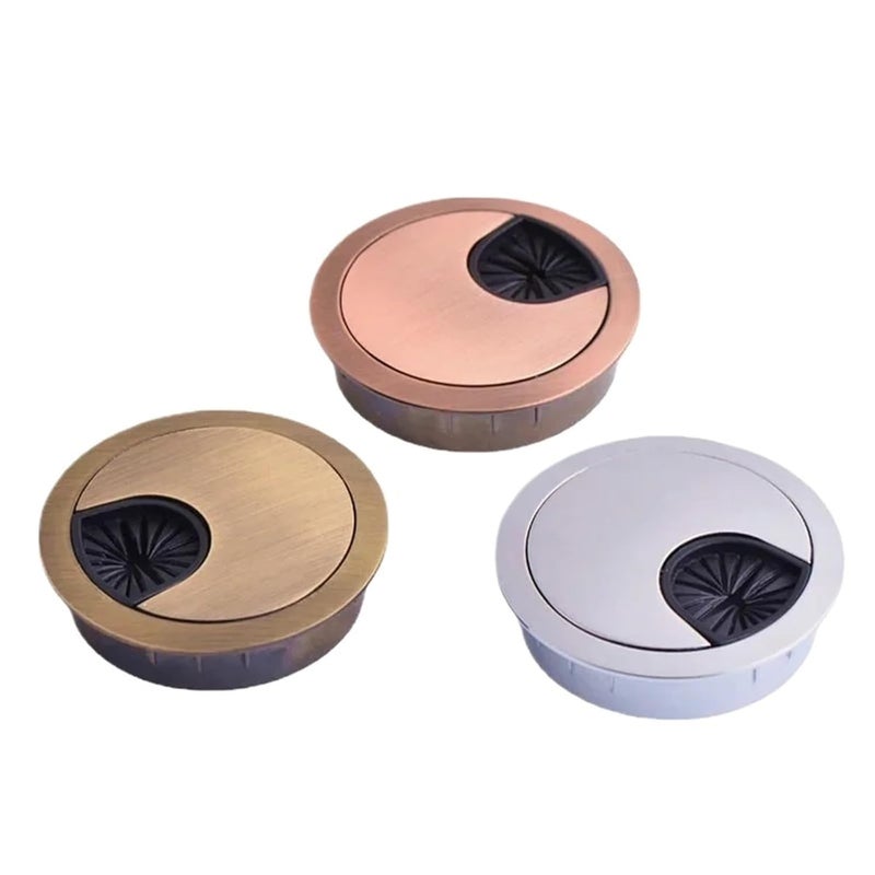 Versatile 10pcs Computer Desk Wire Hole Cover Zinc Alloy Round Line Hole Cover Table Cable Outlet Port Threading Cover(Chrome,60mm) - Image 2