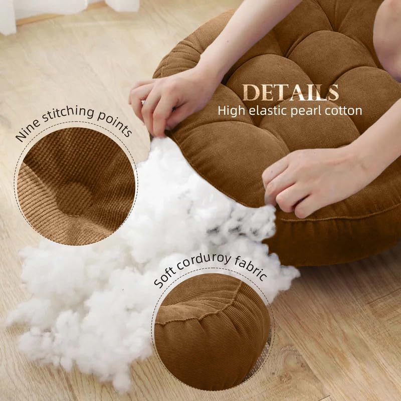 Gfobip Meditation Floor Pillow Set of 2 Large Round Floor Cushions for Adults Tufted Corduroy Floor Seat Pillows Cushion for Living Room,Grass Green 16.5" Lx16.5 Wx3 H - Image 4