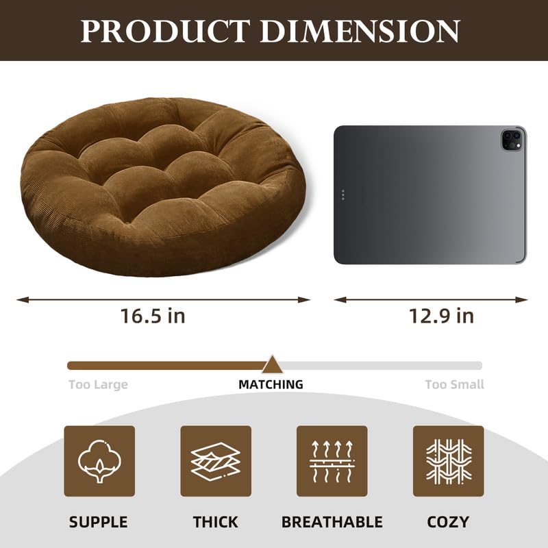 Gfobip Meditation Floor Pillow Set of 2 Large Round Floor Cushions for Adults Tufted Corduroy Floor Seat Pillows Cushion for Living Room,Grass Green 16.5" Lx16.5 Wx3 H - Image 2