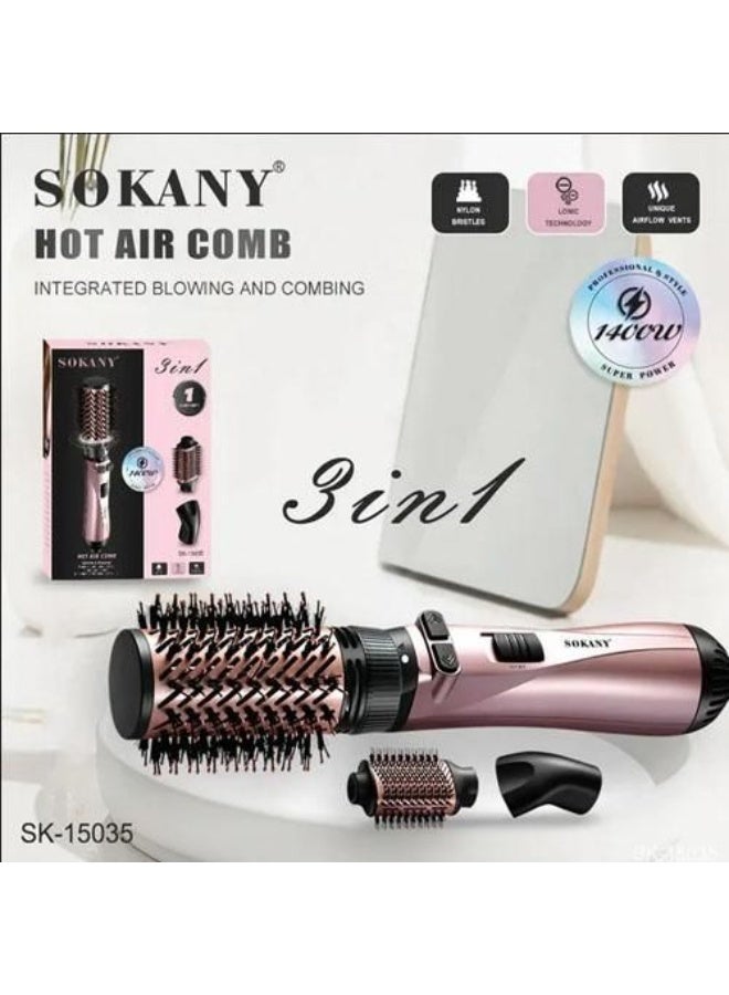 sokany SK-15035 3 in 1 Hot Air Comb Professional Blow Dryer Brush with Integrated Drying Styling and Combing System for Salon Quality Hair Styling at Home Rose Gold Multifunction Hair Styling Tool with Ionic Frizz Control Technology Advanced Electric Hot Air Brush with Multiple Attachments for Straightening Volumizing and Smoothing All Hair Types - Image 4