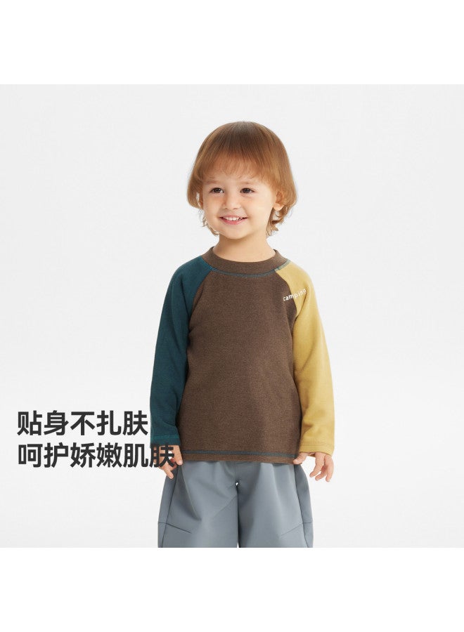 Heat Storage & Insulation Warmth-generating Contrast Sleeves] Baby Base Layer Winter Style Boys' T-shirt Long Sleeve Children's Thermal Underwear Girls - Image 3
