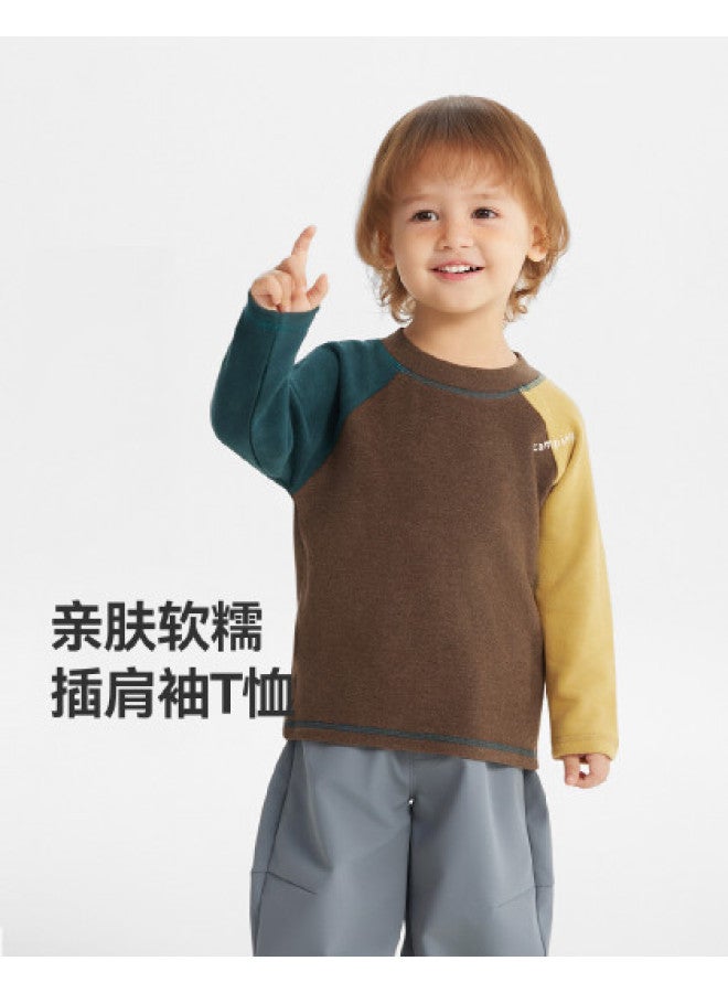 Heat Storage & Insulation Warmth-generating Contrast Sleeves] Baby Base Layer Winter Style Boys' T-shirt Long Sleeve Children's Thermal Underwear Girls - Image 1