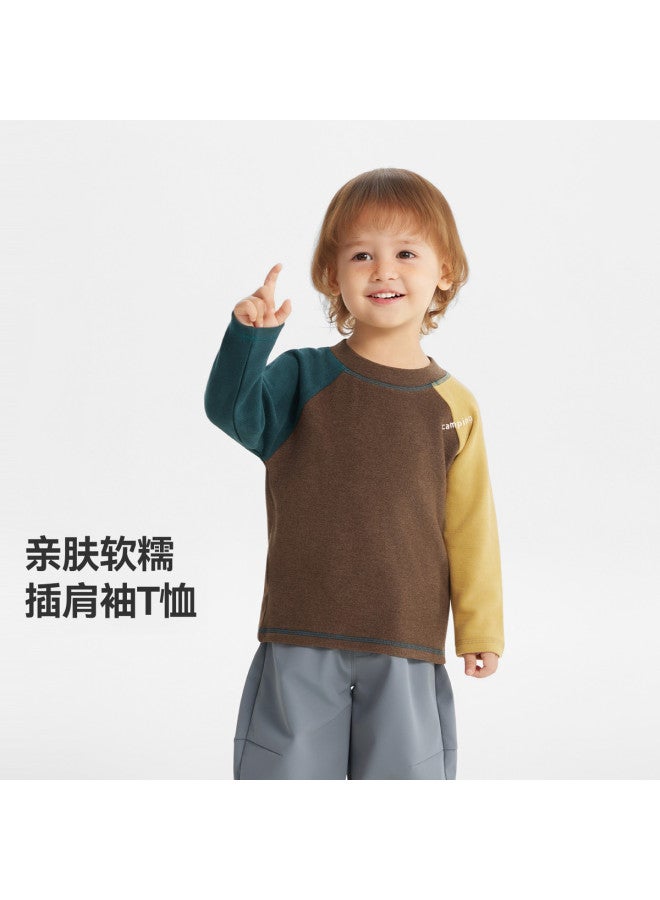 Heat Storage & Insulation Warmth-generating Contrast Sleeves] Baby Base Layer Winter Style Boys' T-shirt Long Sleeve Children's Thermal Underwear Girls - Image 2