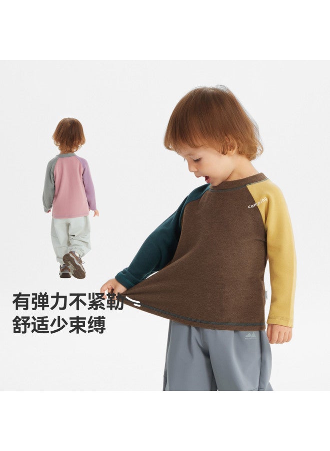 Heat Storage & Insulation Warmth-generating Contrast Sleeves] Baby Base Layer Winter Style Boys' T-shirt Long Sleeve Children's Thermal Underwear Girls - Image 4