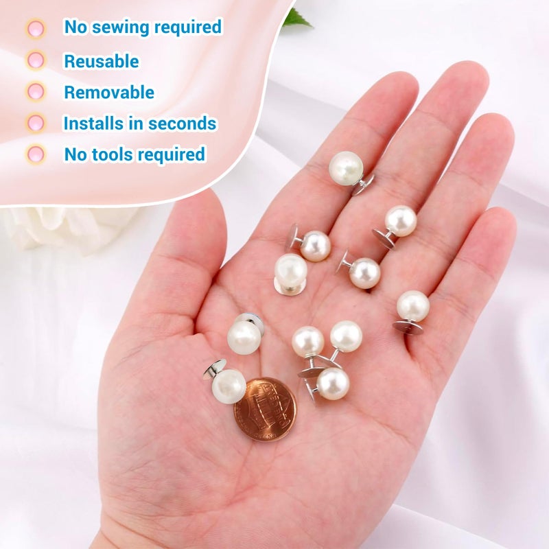 PIGORY 30 Sets Pearl Buttons No Sew Buttons for Clothes, 10mm Pearl Brooch Pins Reusable for Women, White Safety Pins for Dresses, Shirts, DIY Crafts, Fashion Decorative Accessories - Image 4