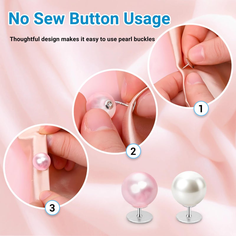 PIGORY 30 Sets Pearl Buttons No Sew Buttons for Clothes, 10mm Pearl Brooch Pins Reusable for Women, White Safety Pins for Dresses, Shirts, DIY Crafts, Fashion Decorative Accessories - Image 3