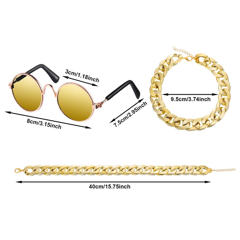 Weewooday 6 Pieces Dog Cat Costume, Pet Sunglasses and Summer Straw Hat with Faux Gold Chain Collar, Classic Funny Pet Accessories for Cat Puppy Small Medium Dog(Cute Style) - Image 3