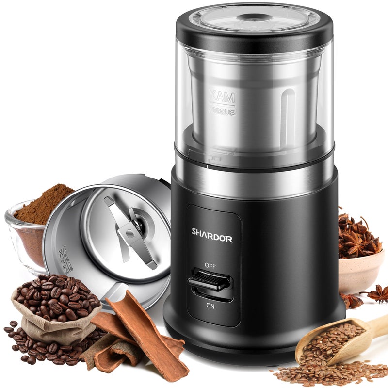 SHARDOR One Touch Coffee Grinder Electric Spice Herb For Coffee Bean Spices and Seeds with 1 Removable Stainless Steel Bowl Dry Grinder Black
