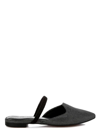 London Rag Glitter Faux Leather Flat Mules in Black