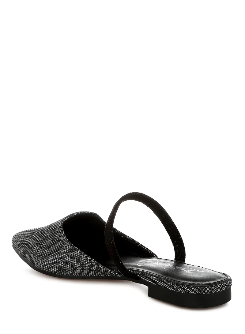 London Rag Glitter Faux Leather Flat Mules in Black
