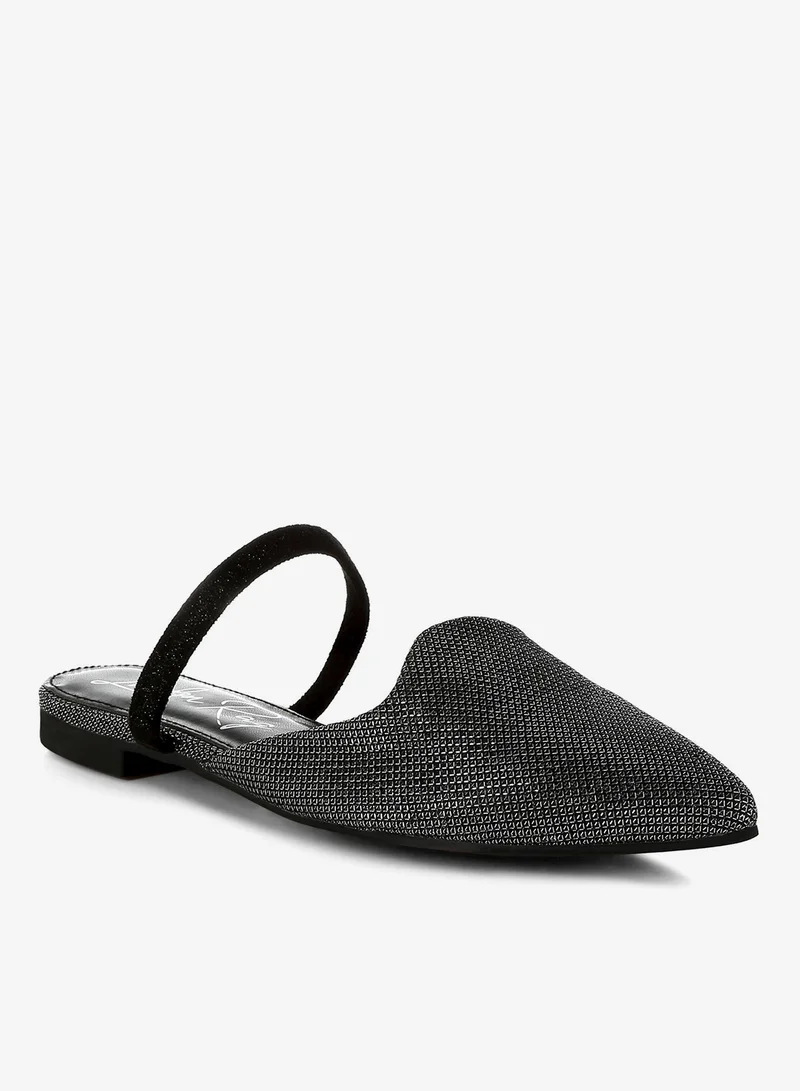 London Rag Black Glitter Faux Leather Flat Mules in Black for Women | Best Price UAE