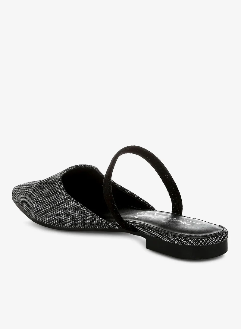 London Rag Black Glitter Faux Leather Flat Mules in Black for Women | Best Price UAE