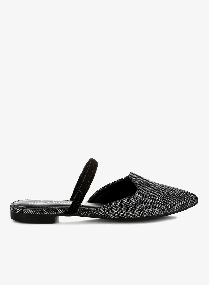 Glitter Faux Leather Flat Mules in Black