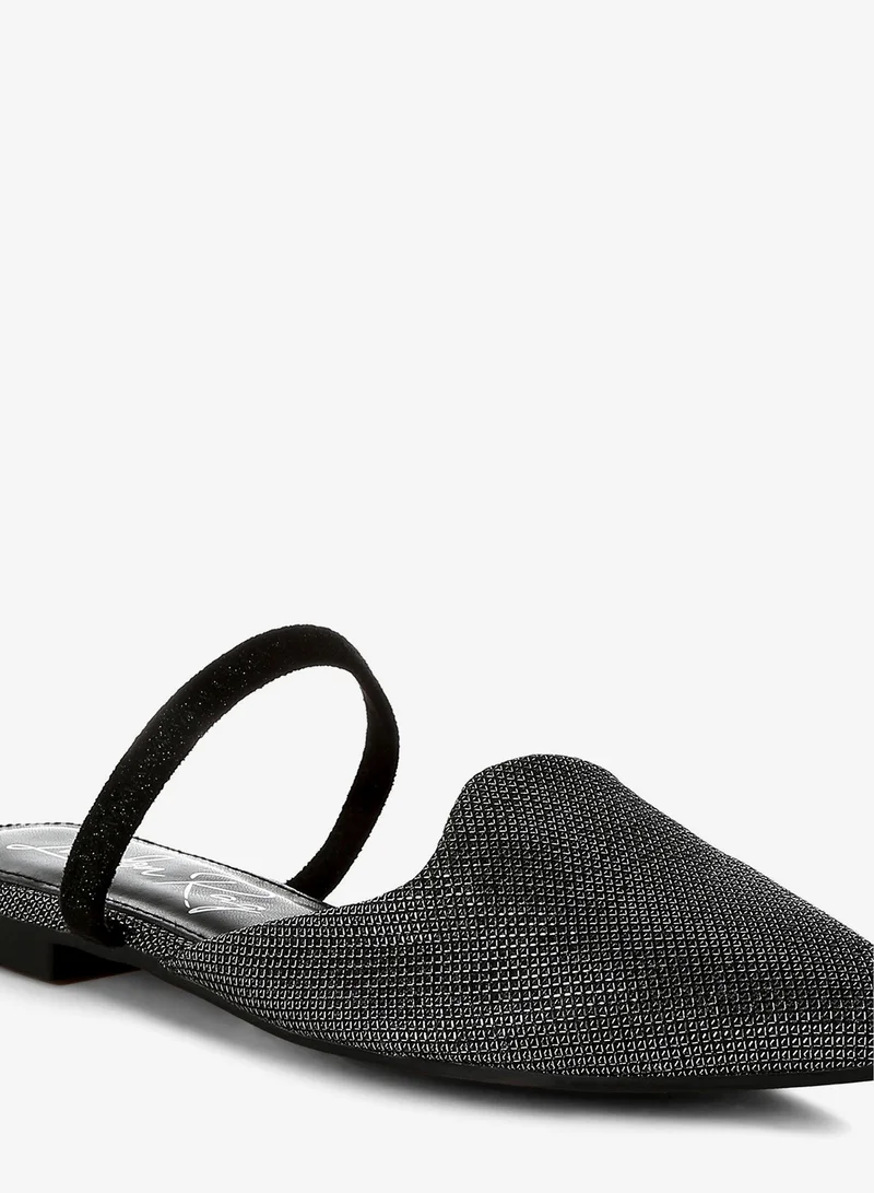 London Rag Black Glitter Faux Leather Flat Mules in Black for Women | Best Price UAE