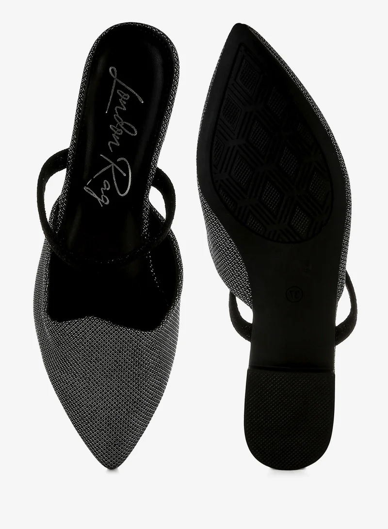London Rag Black Glitter Faux Leather Flat Mules in Black for Women | Best Price UAE